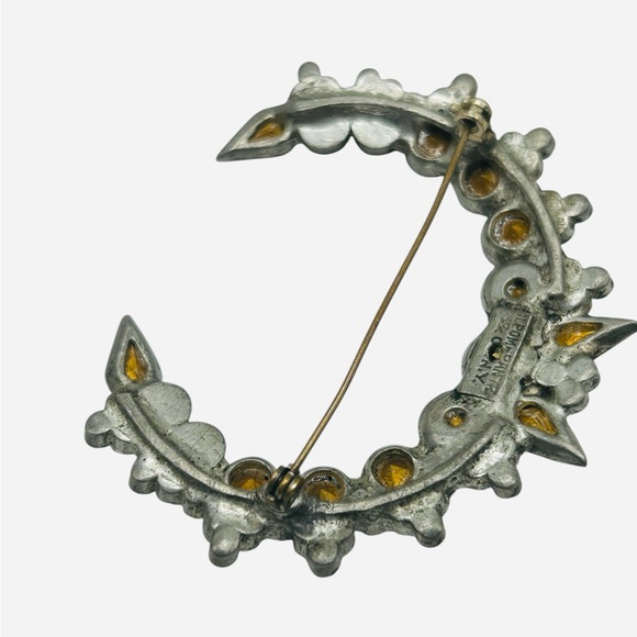 Rare H. Pomerantz Crescent Moon Black Diamond Rhinestone Brooch - Picture 8 of 9